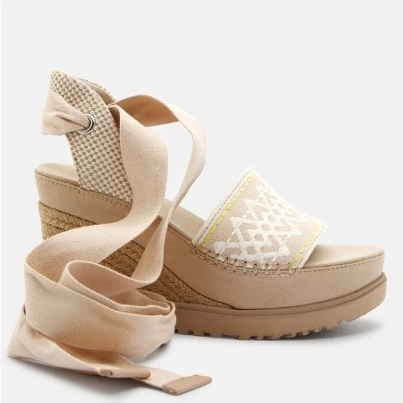 UGG Nude Abbot Ankle Wrap Wedges - Picture 3 of 7